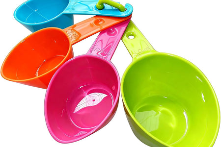 Dog Food Scoop Set of 4 - Plastic Measuring Cups for Dog, Cat and Bird Food (Random Color)
