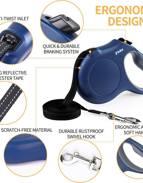 Load image into Gallery viewer, Retractable Dog Leash with Dispenser and Poop Bags, 16 Ft Pet Walking Leash for Large Dog up to 110 Lbs, Anti-Slip Handle, Tangle-Free, Reflective Nylon Tape (L, Navy Blue)
