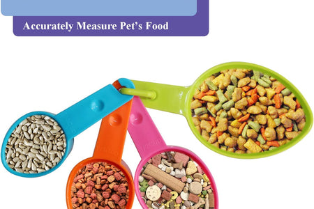 Dog Food Scoop Set of 4 - Plastic Measuring Cups for Dog, Cat and Bird Food (Random Color)