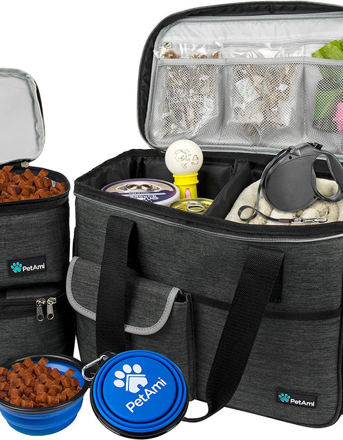 Load image into Gallery viewer, Dog Travel Organizer with Food Container and Bowls, Weekend Camping Accessories - Charcoal, Medium
