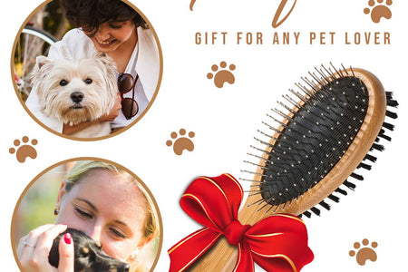 Dog Brush, Double Sided Pet Slicker Brush with Bamboo Handle for Dogs and Cats Long Hair Pets Grooming Comb for Removing Shedding, Tangles and Dead Undercoat