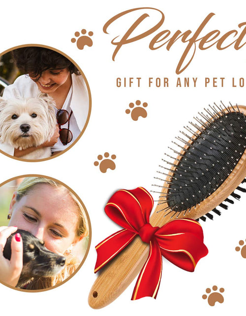 Load image into Gallery viewer, Dog Brush, Double Sided Pet Slicker Brush with Bamboo Handle for Dogs and Cats Long Hair Pets Grooming Comb for Removing Shedding, Tangles and Dead Undercoat
