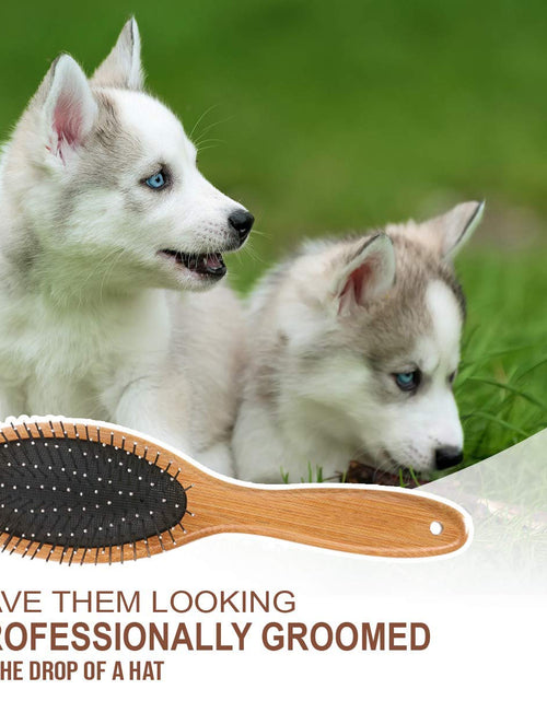 Load image into Gallery viewer, Dog Brush, Double Sided Pet Slicker Brush with Bamboo Handle for Dogs and Cats Long Hair Pets Grooming Comb for Removing Shedding, Tangles and Dead Undercoat
