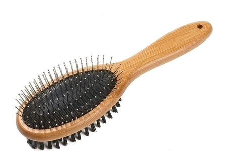 Dog Brush, Double Sided Pet Slicker Brush with Bamboo Handle for Dogs and Cats Long Hair Pets Grooming Comb for Removing Shedding, Tangles and Dead Undercoat