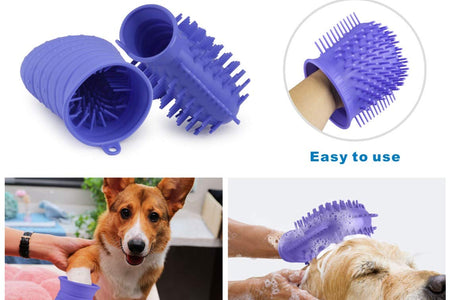 Dog Paw Cleaner Cup with Towel Pet Foot Washer Protable Dogs Cleaning Brush for Puppy Cats Massage Grooming Dirty Claws (Purple)
