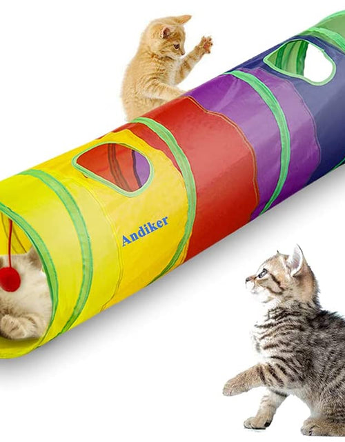 Load image into Gallery viewer, Cat Tunnel for Indoor Cats, 45" Long Rainbow Collapsible Kitten Tube with a Fun Ball and 2 Holes Cat Play Tunnel, Rabbit Tunnel for Kittens Exercising Hiding Training and Running(Colorful)
