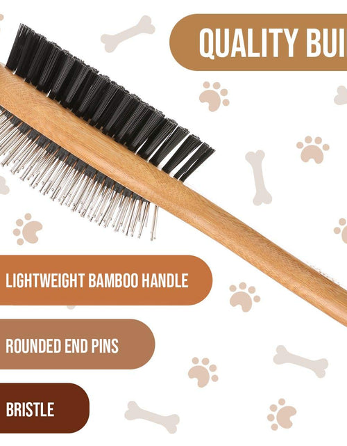 Load image into Gallery viewer, Dog Brush, Double Sided Pet Slicker Brush with Bamboo Handle for Dogs and Cats Long Hair Pets Grooming Comb for Removing Shedding, Tangles and Dead Undercoat
