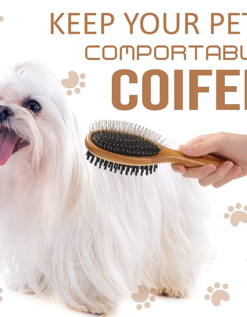 Load image into Gallery viewer, Dog Brush, Double Sided Pet Slicker Brush with Bamboo Handle for Dogs and Cats Long Hair Pets Grooming Comb for Removing Shedding, Tangles and Dead Undercoat
